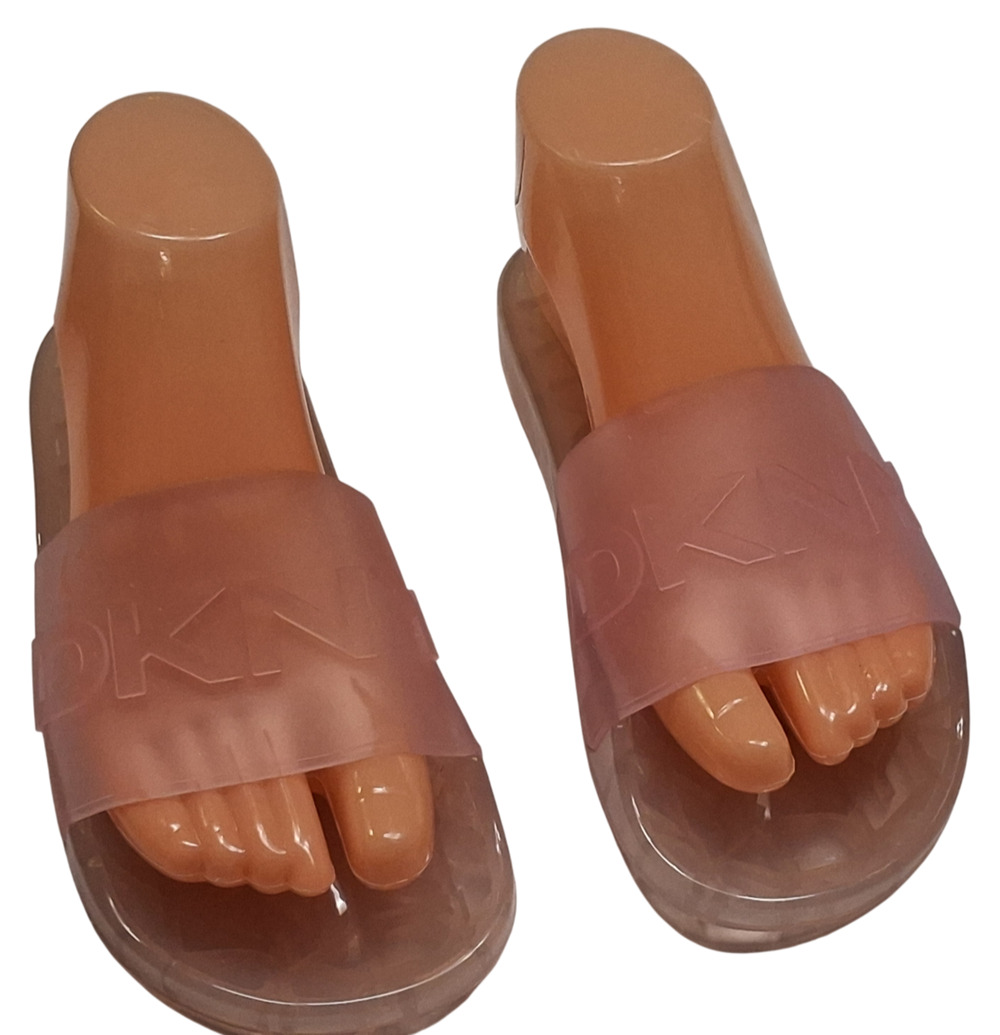 DKNY TENNI Clear Jelly Slide Sandals Womens Size 5 Frosted Pink PVC Slip On New